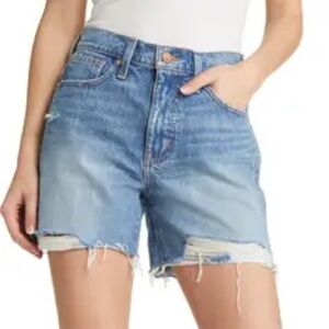 Madewell Relaxed Mid-Length Distressed Denim Shorts Blue 23